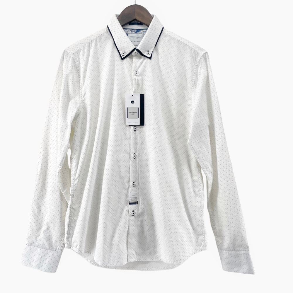 Denim And Flower White Polka Dot Button Down‎ Shirt